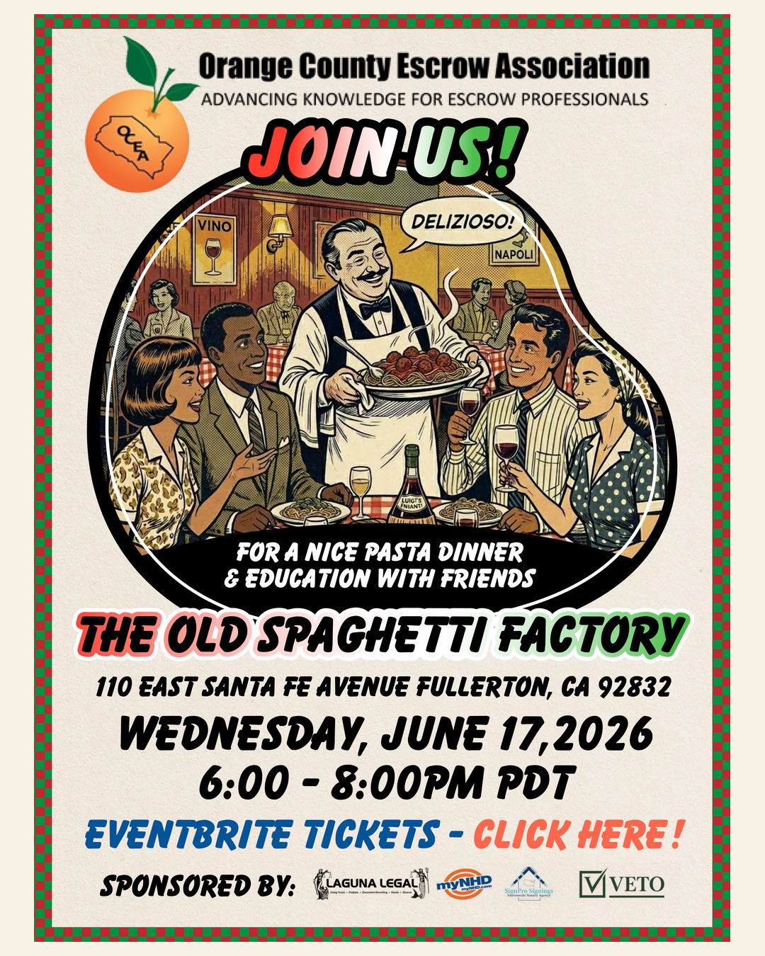 Join us for a pasta dinner and education event flyer